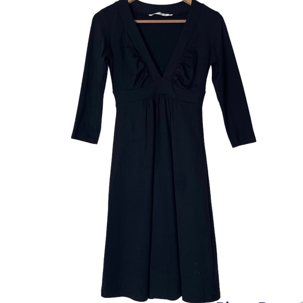 Susana Monaco Black Plunging V-Neck Ruched A-Line Dress